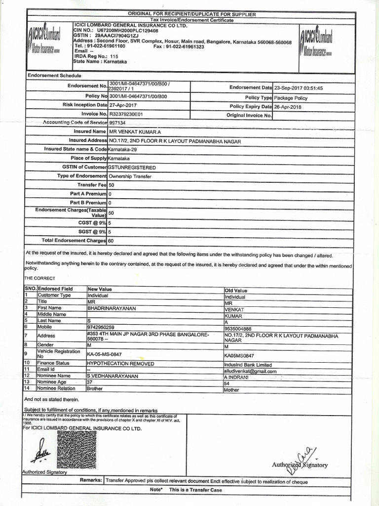 Insurance Name Transfer Celerio | PDF