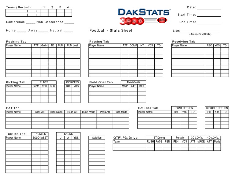 DakStats Football Stat Sheets