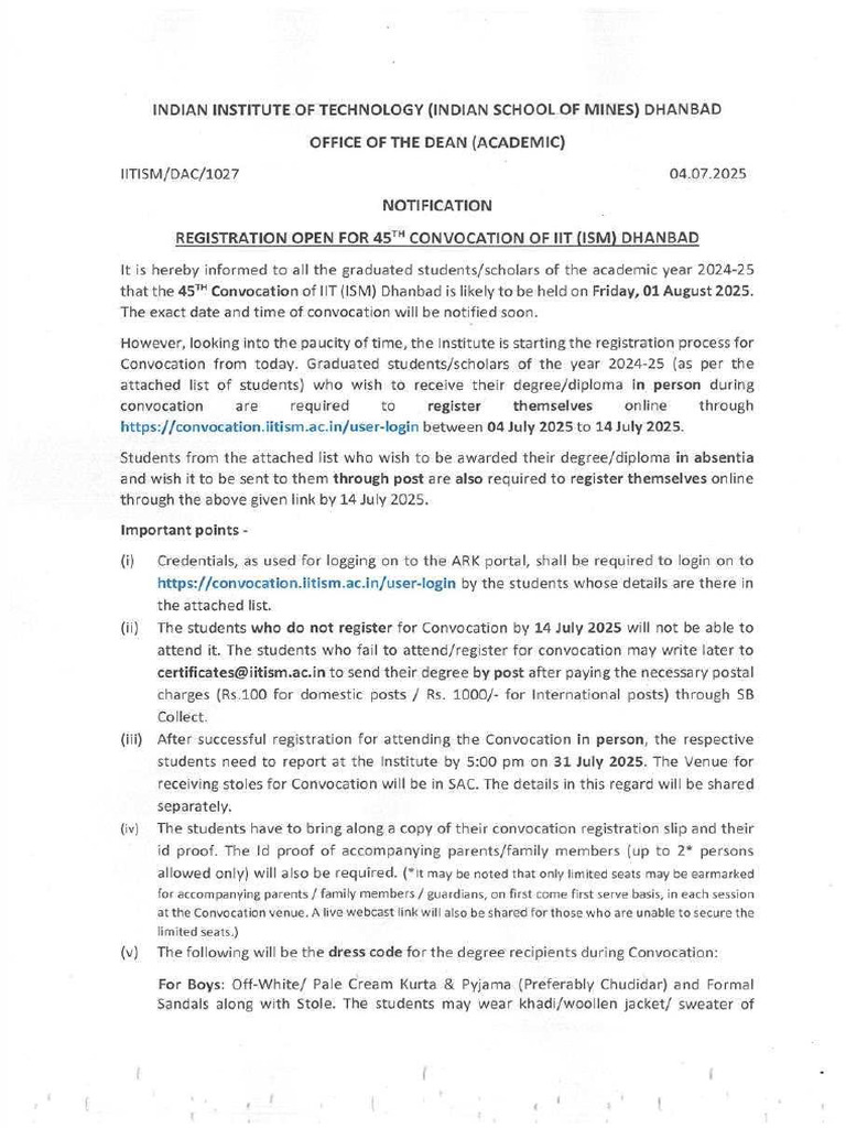 Registration Open For 45th Convocation With List | PDF | Engineering ...