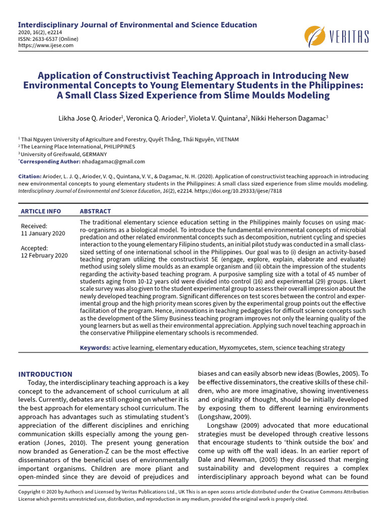 Application of Constructivist Teaching Approach in Introducing ...