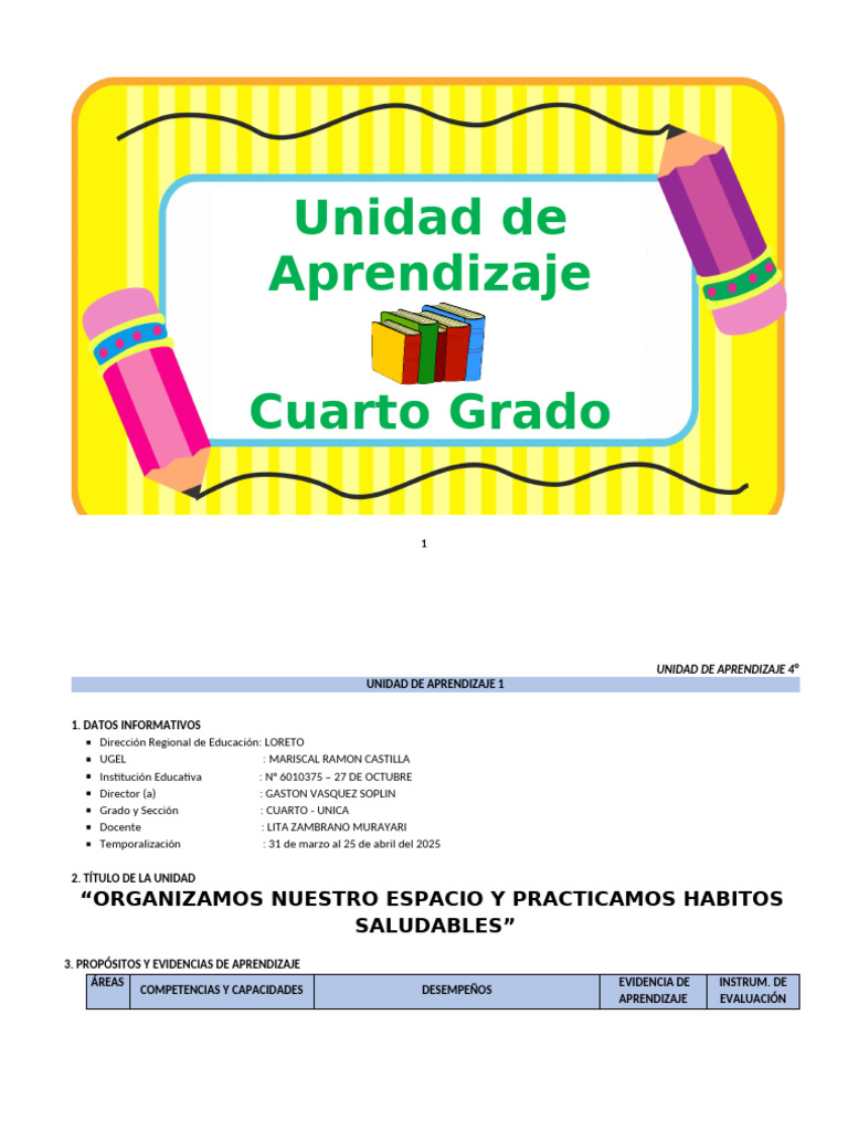 Unidad de Aprendizaje 4°: Hábitos Saludables | PDF | Datos | Aprendizaje