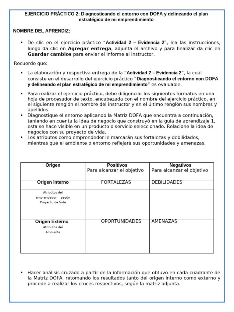 Plan Estratégico y DOFA para Emprendimientos | PDF | Análisis FODA ...