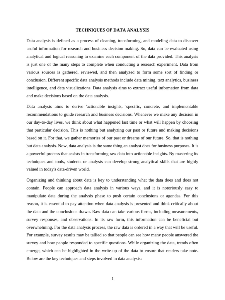 Data Analysis Techniques Overview | PDF | Data Analysis | Statistics