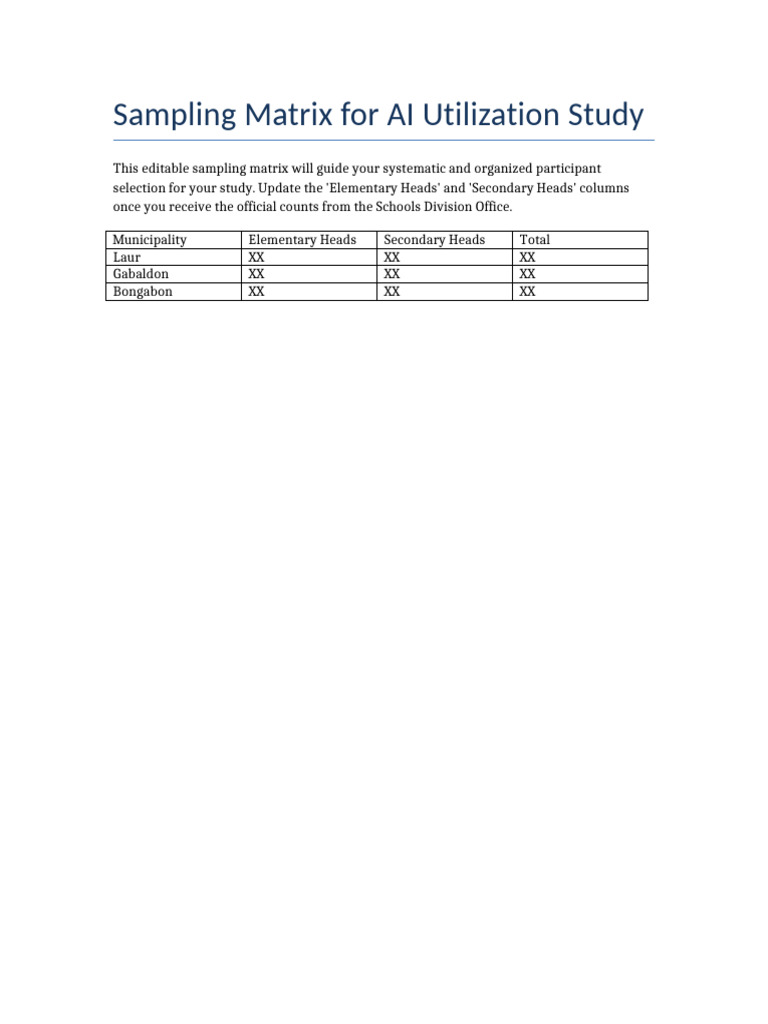 Editable Sampling Matrix Nueva Ecija | PDF
