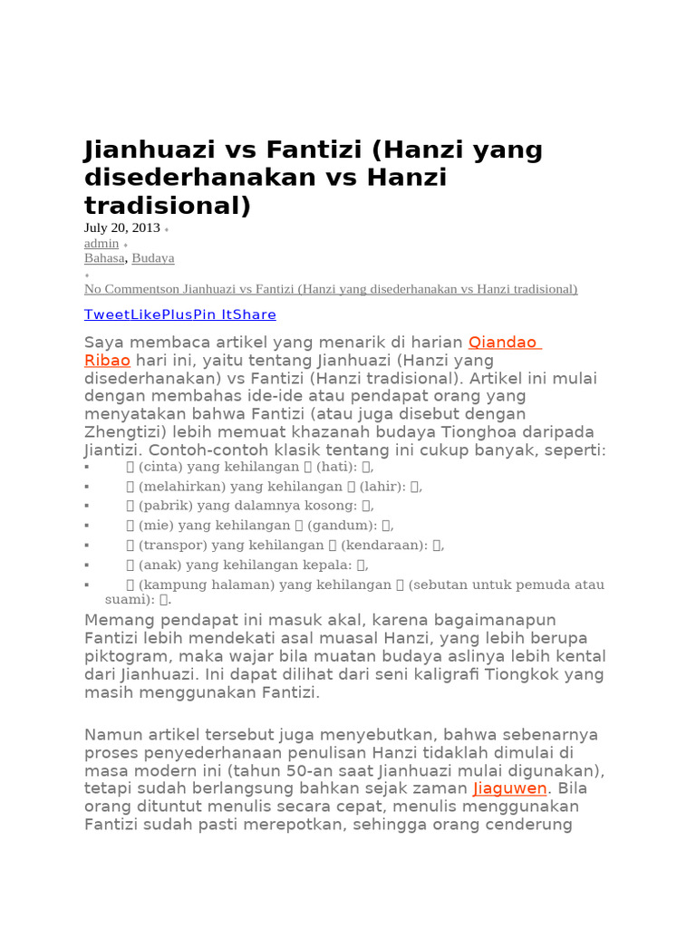 Perbandingan Jianhuazi dan Fantizi | PDF