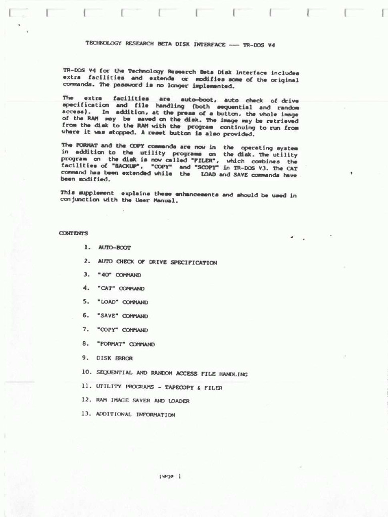 Beta Disk Interface TR DOS V4 Manual | PDF