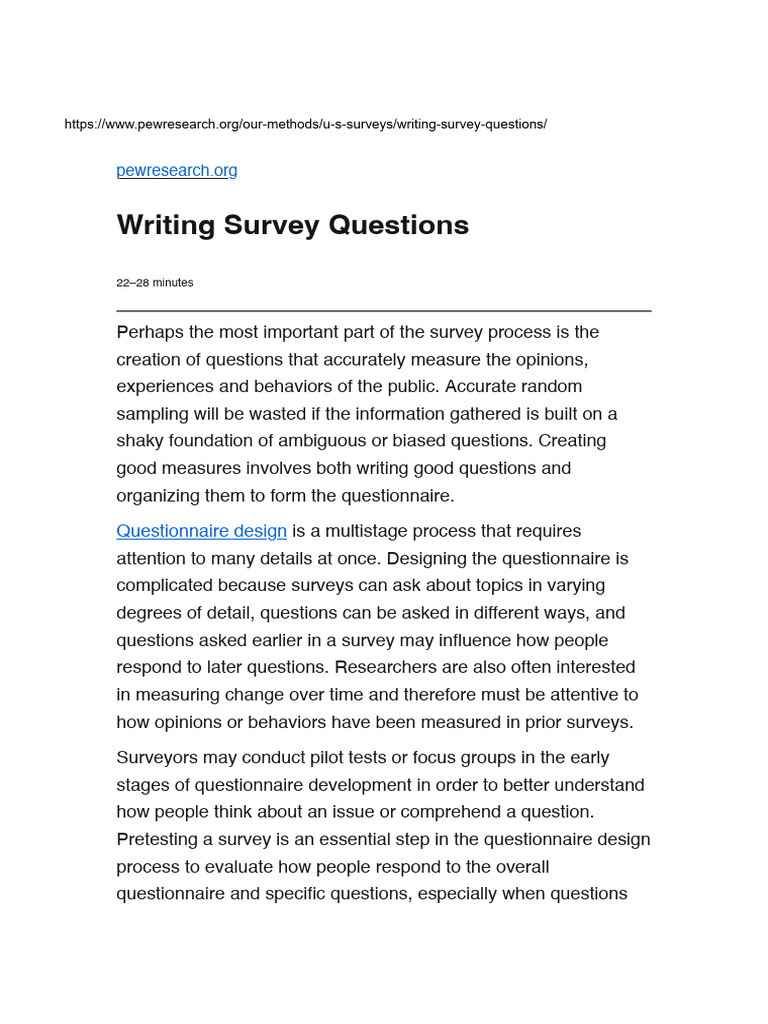 Best Practices for Survey Question Design | PDF | Survey Methodology ...