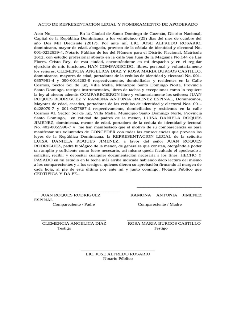 Acto de Representación Legal en RD | PDF | República Dominicana