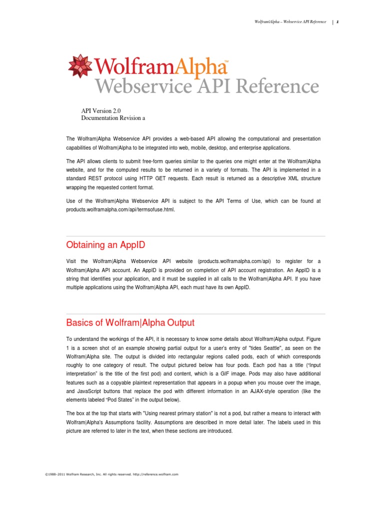 WolframAlpha API Reference | PDF