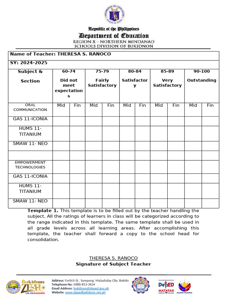 CMSS Template for Teacher Evaluations | PDF