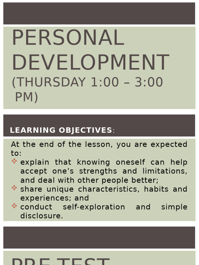Personal Development Lesson 1 PPT Presentation | PDF | Thought | Feeling