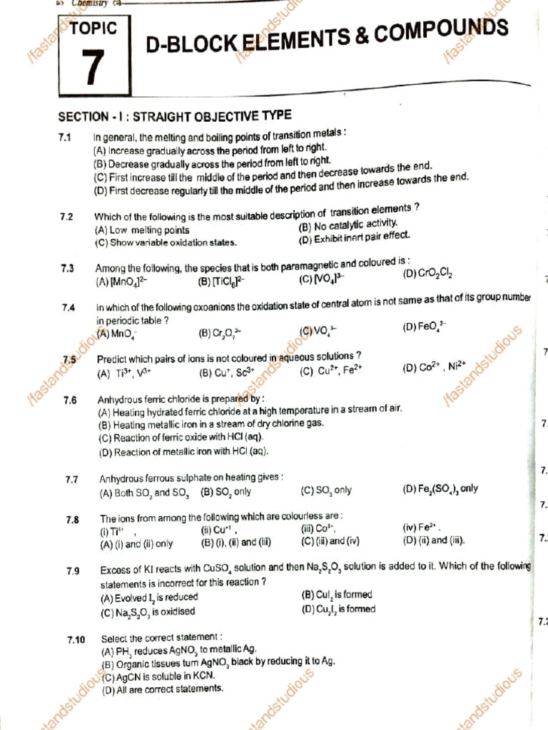 Transition Metals and Compounds Quiz | PDF | Lanthanide | Chemical ...
