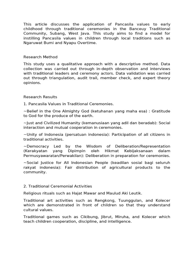 Instilling Pancasila Values in Children | PDF