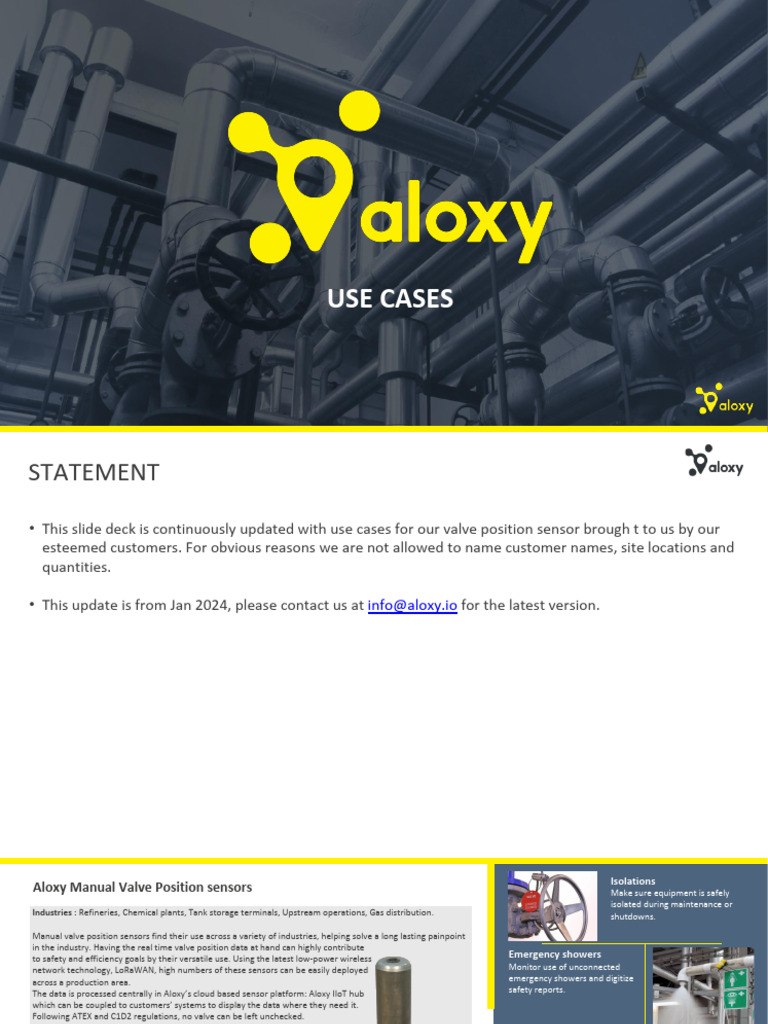 Aloxy Valve Position Sensor Use Cases | PDF | Valve | Instrumentation