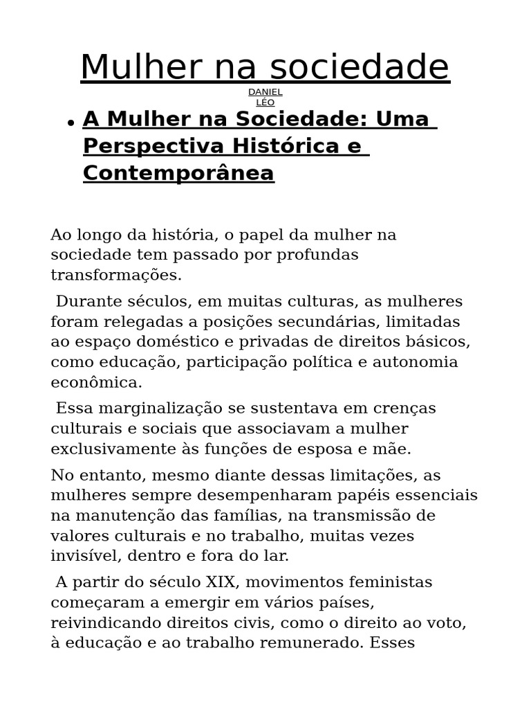 Evolução do Papel da Mulher na Sociedade | PDF | Sufrágio feminino ...