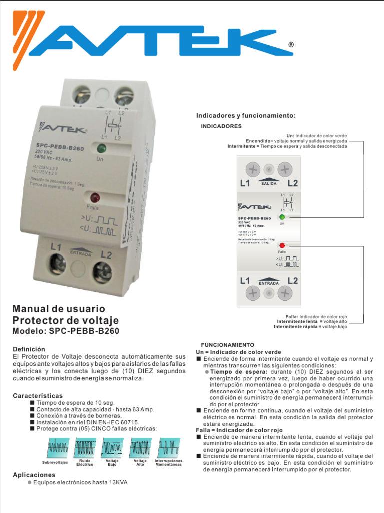 Protector de Voltaje SPC-PEBB-B260 | PDF | Energia electrica | Cantidad