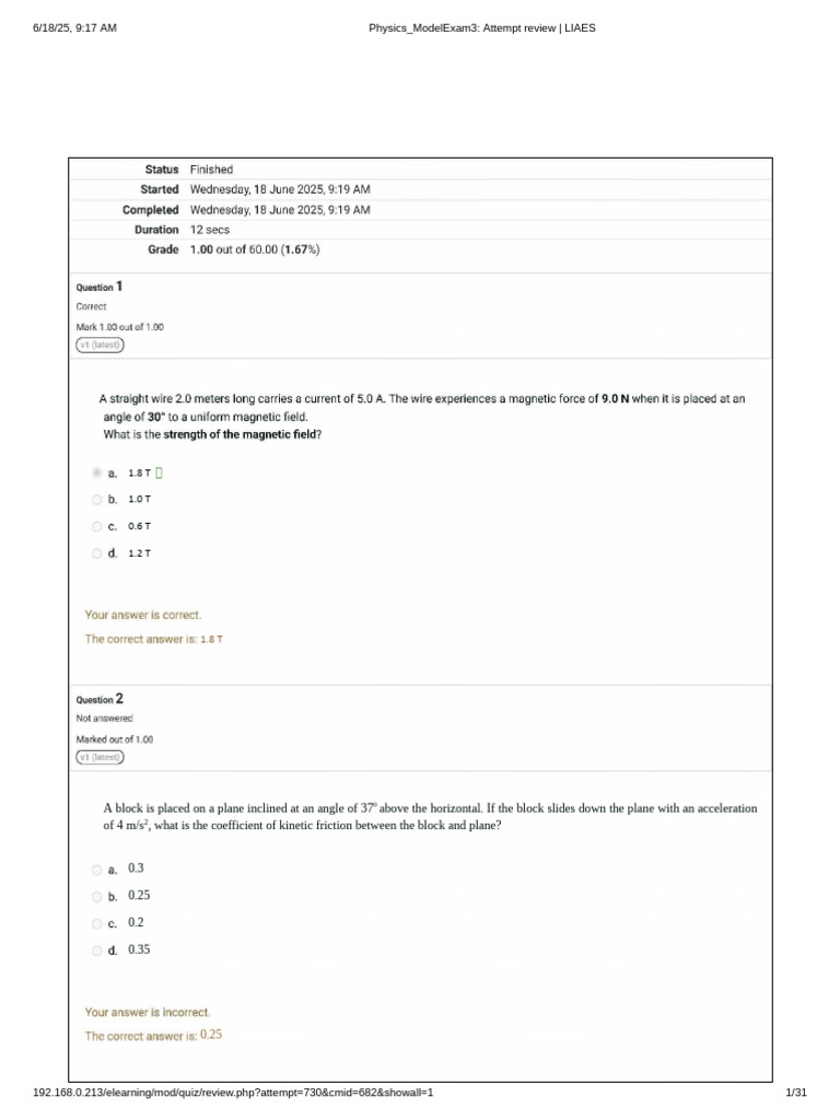 Physics ModelExam3 +Attempt+Review+ +LIAES | PDF | Rotation Around A ...
