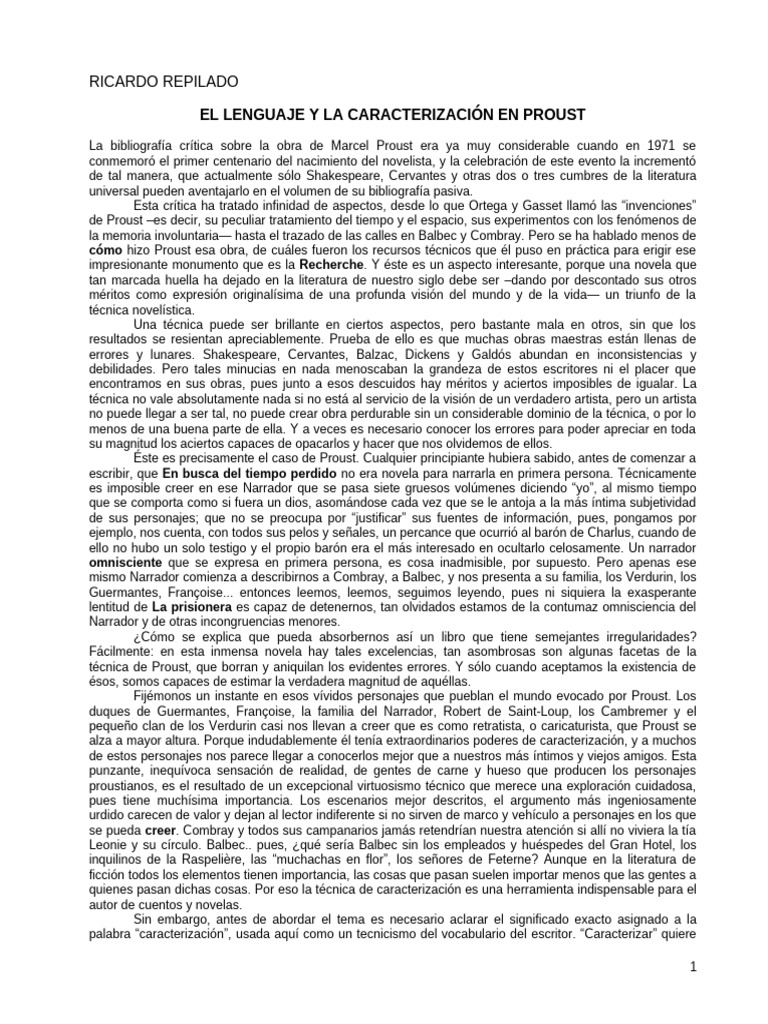 Repilado | PDF | Marcel Proust | En busca del tiempo perdido