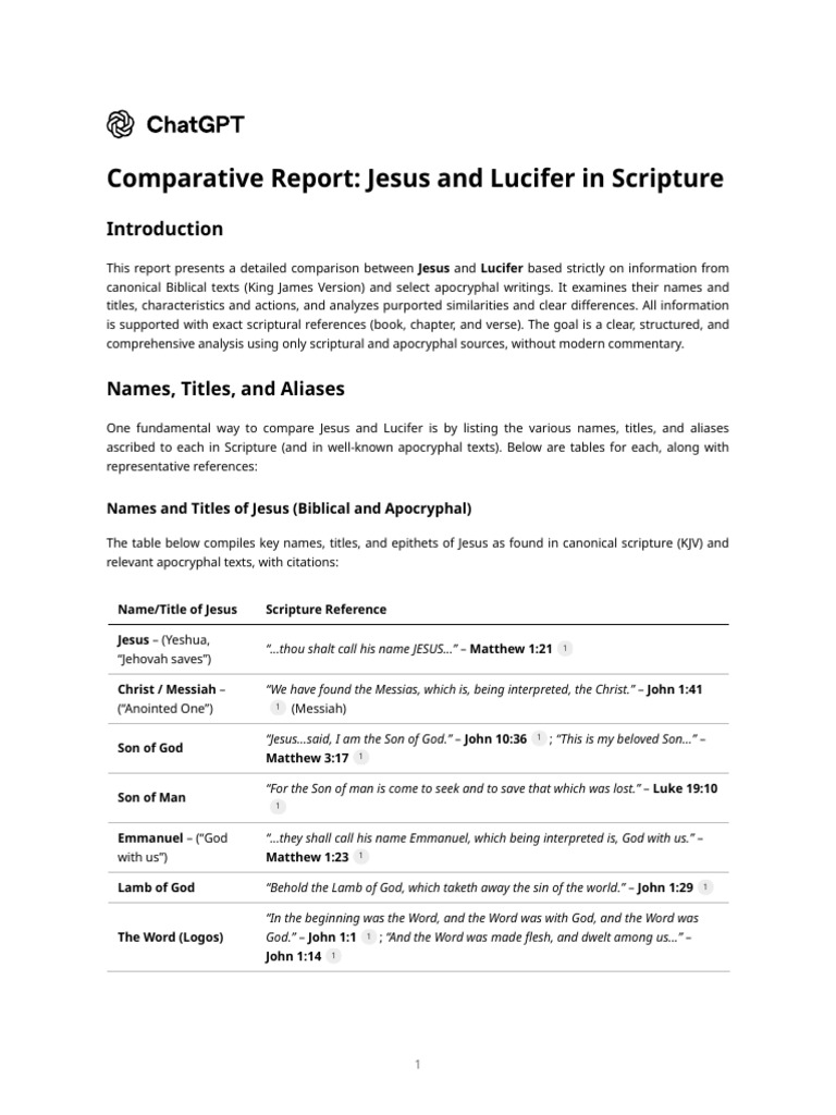 Comparative Report - Jesus and Lucifer in Scripture - CHATGPT | PDF ...