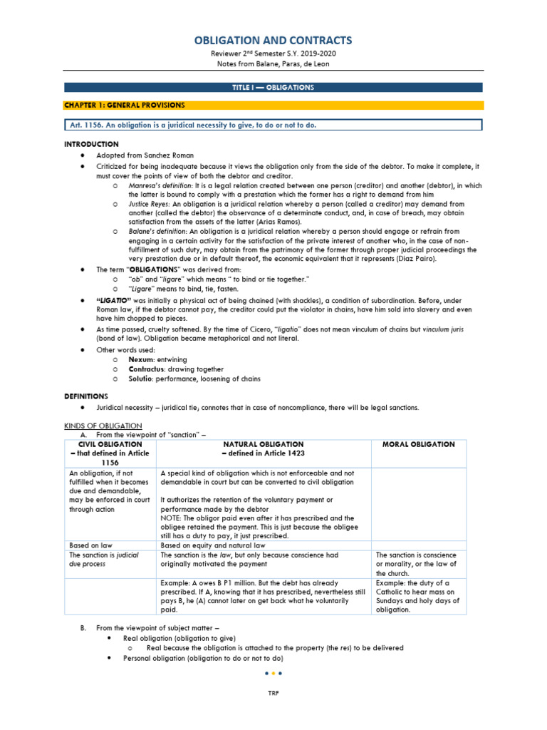 Obligations and Contracts Overview | PDF | Legal Liability | Negligence