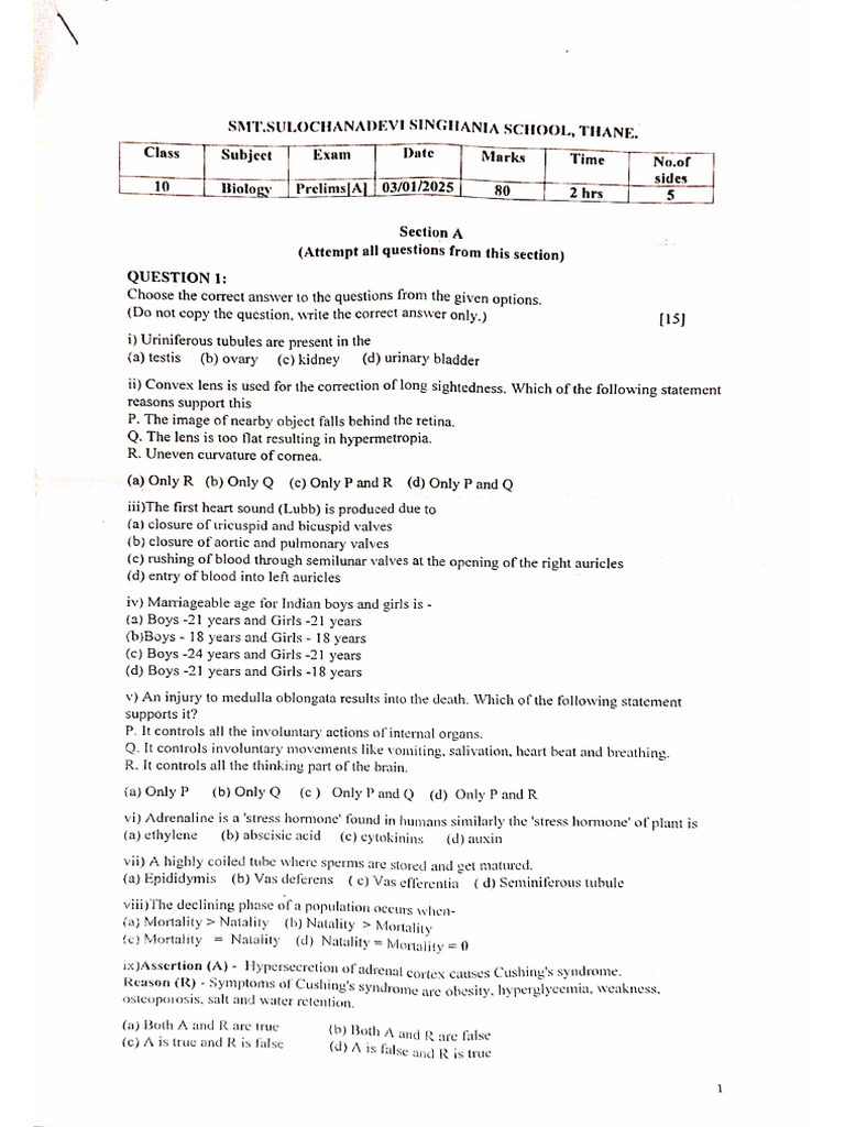 Bio Prelims Set A 24-25 | PDF