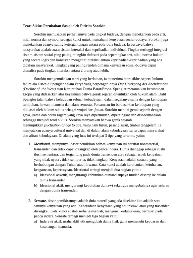 Teori Siklus Perubahan Sosial Oleh Pitirim Sorokin | PDF