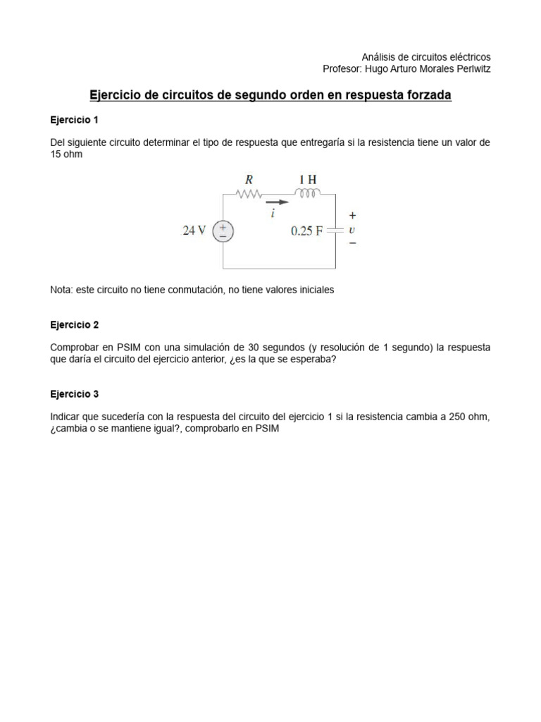 4 Ejercicio Circuitos Segundo Orden Respuesta Forzada | PDF
