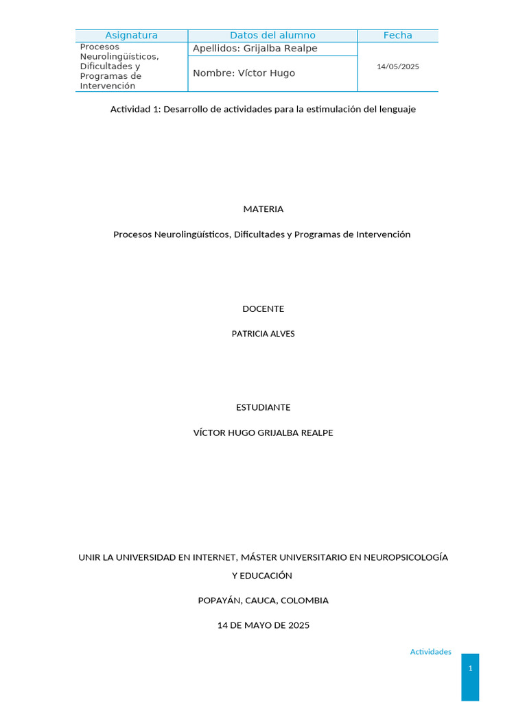 Actividades para Estimulación del Lenguaje | PDF | Educación de la ...