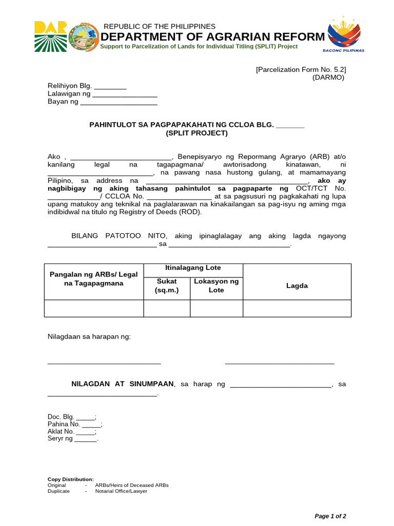 Updated 5.2 Parcelization Form No 70 E ...