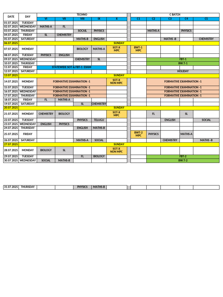 August 2025 Exam Schedule Overview | PDF