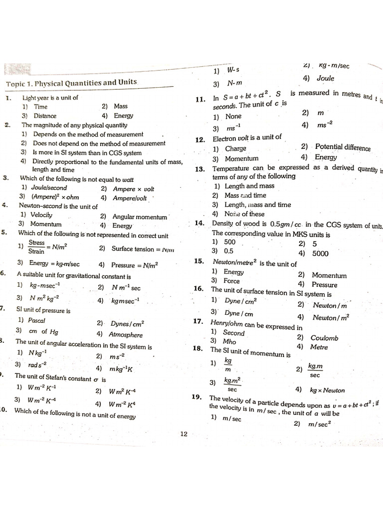 Units and Measurements Imp Questions | PDF