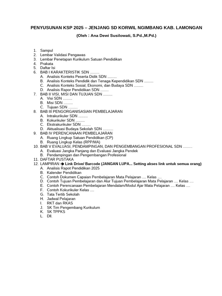 Susunan KSP SD 25 - 26 Ngimbang | PDF