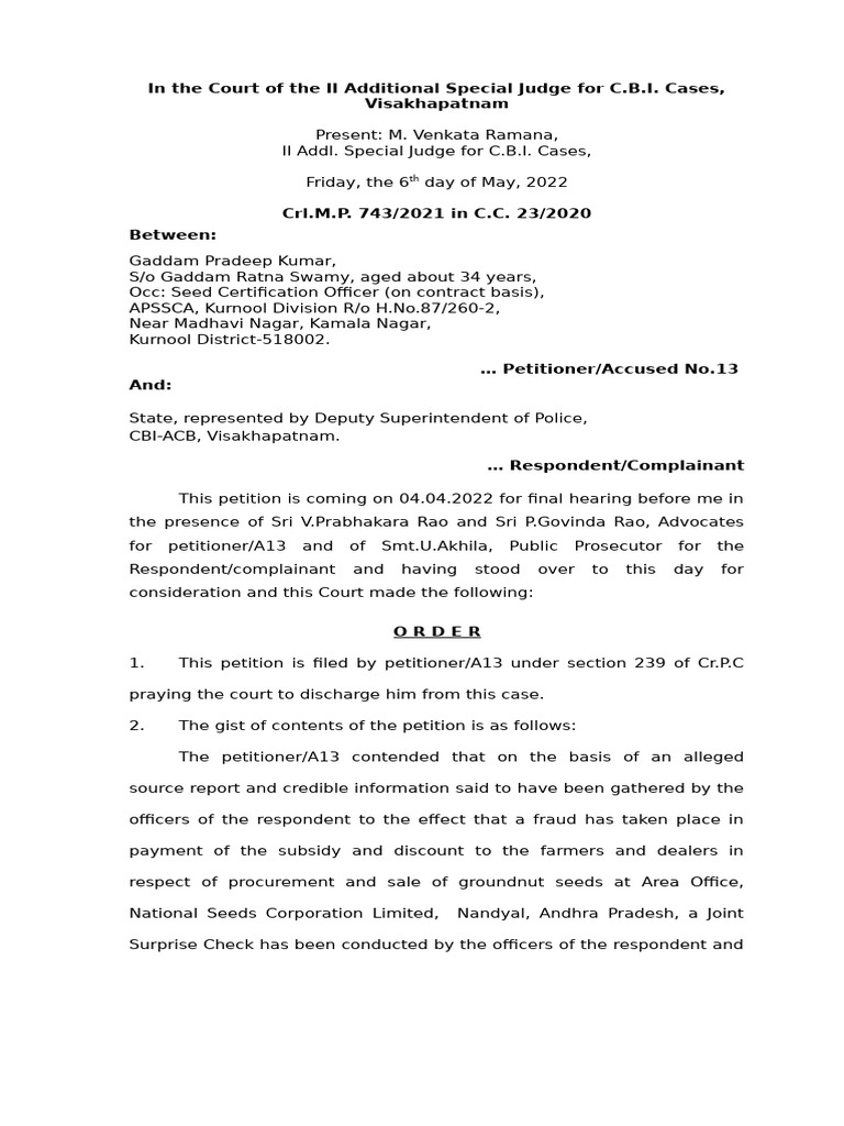 CBI Case: Petition for Discharge | PDF | Prosecutor | Common Law