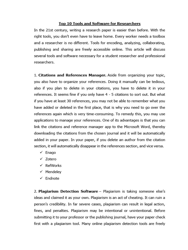 Essential Research Software Tools | PDF | Spss | Plagiarism