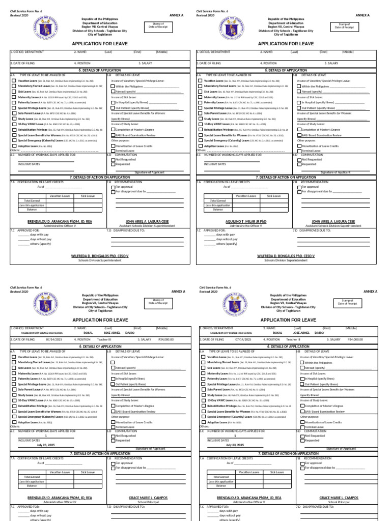 CSC Form No. 6 Application for Leave 2025 | PDF | Parental Leave ...