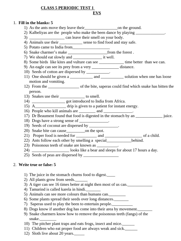 Class 5 Periodic Test 1 Evs | PDF | Foods | Seed