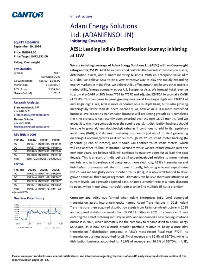 Adani Energy - Cantor - IC - Sep 2024 | PDF | Electric Power Transmission |  Electric Power Distribution