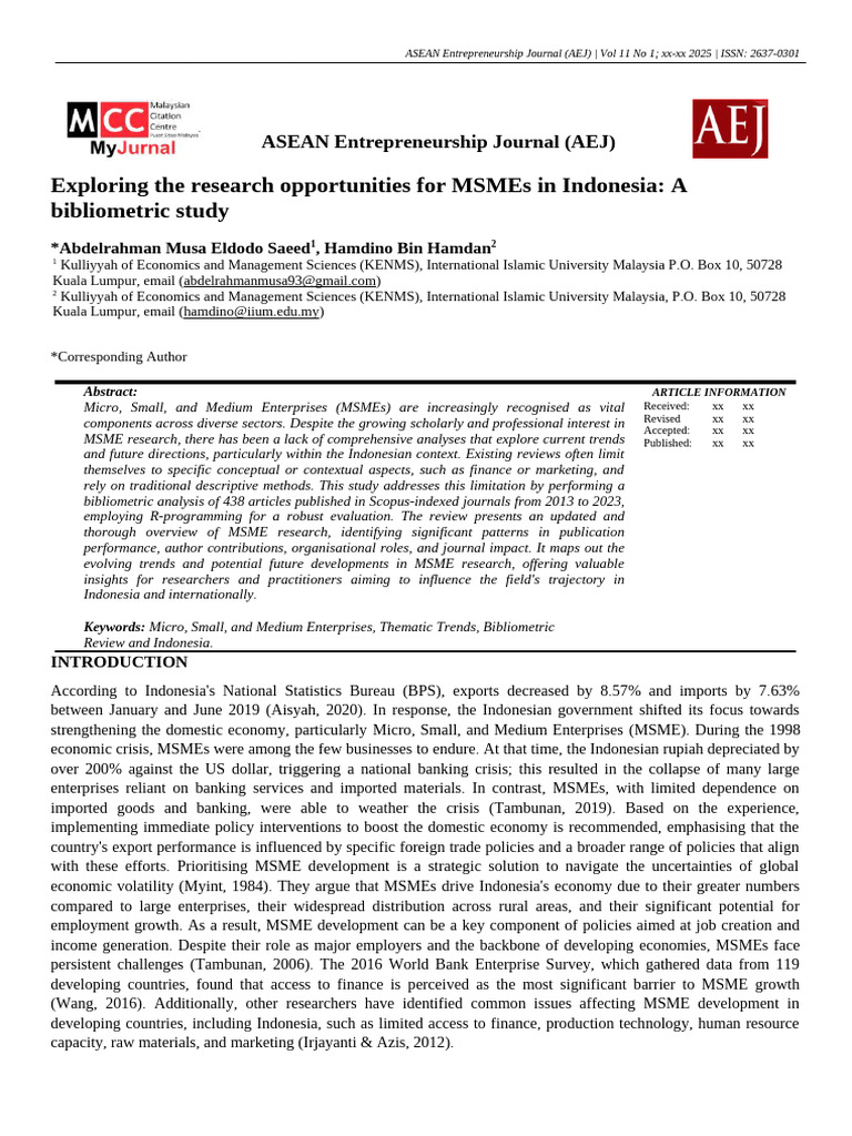 Bibliometric Study of MSMEs in Indonesia | PDF | Entrepreneurship ...