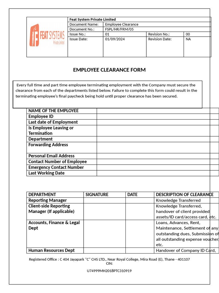 Employee Clearance Form Template | PDF | Computing