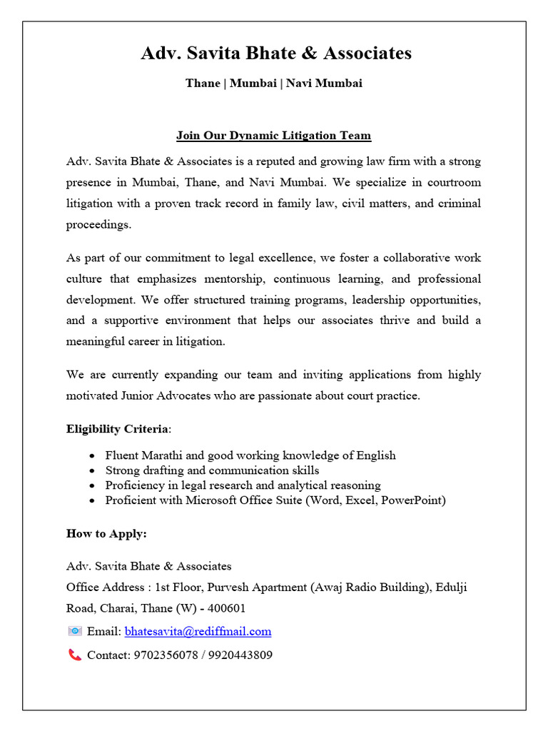 Advertisement - For Juniors Adv Savita Bhate | PDF