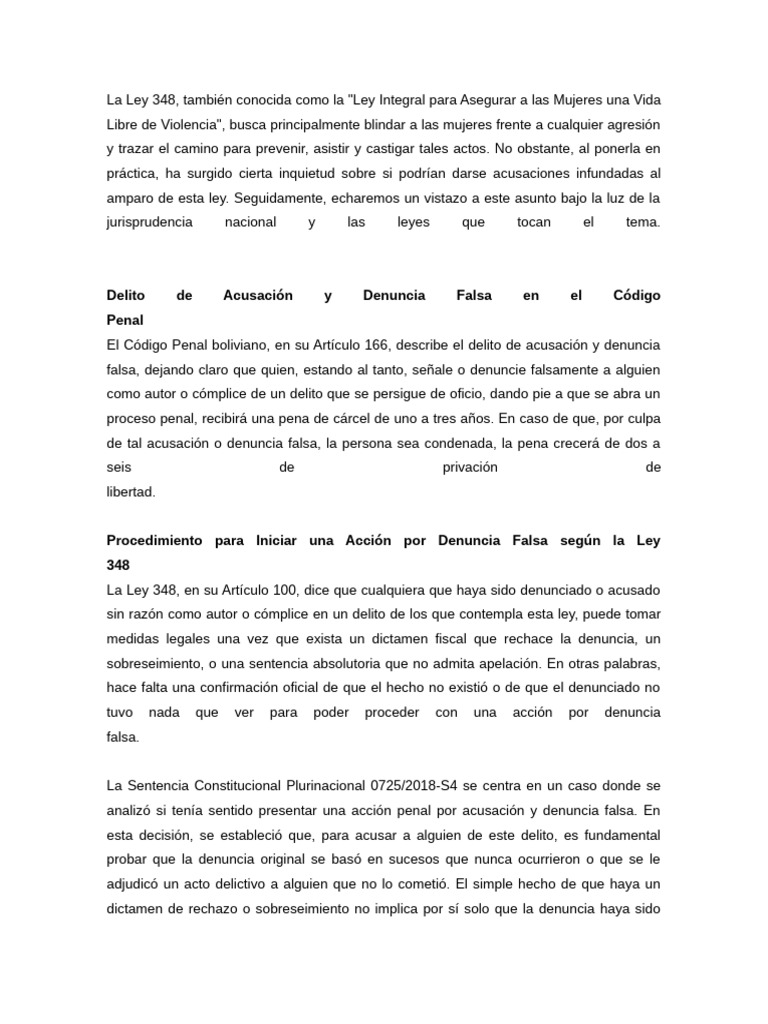 Denuncias Falsas y Ley 348 en Bolivia | PDF | Castigos | Caso de ley
