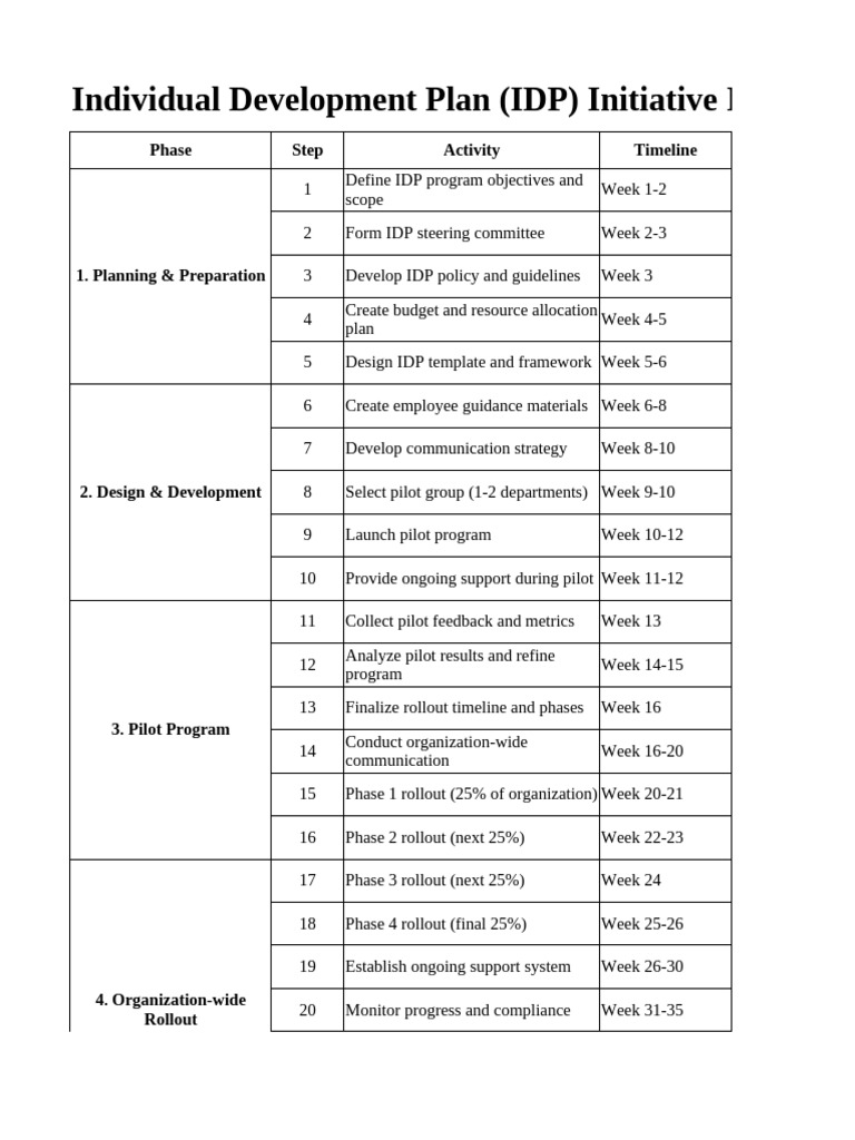 IDP Implementation Plan Overview | PDF | New Product Development | Policy