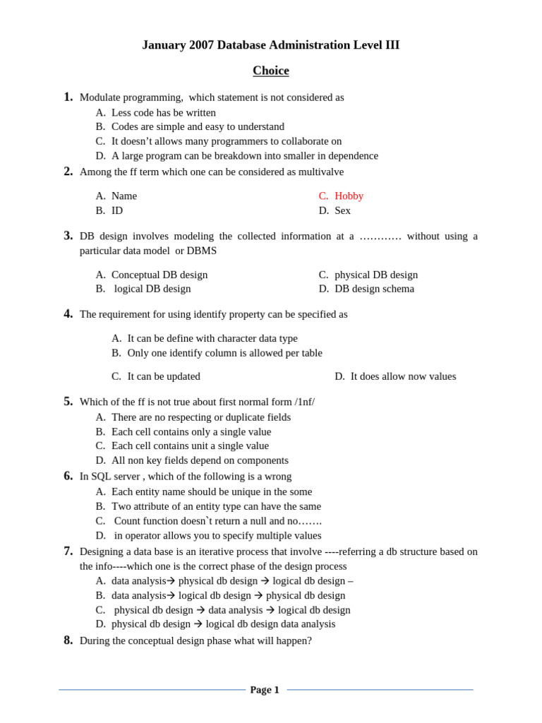 Database Administration Exam Questions | PDF | Databases | Information ...