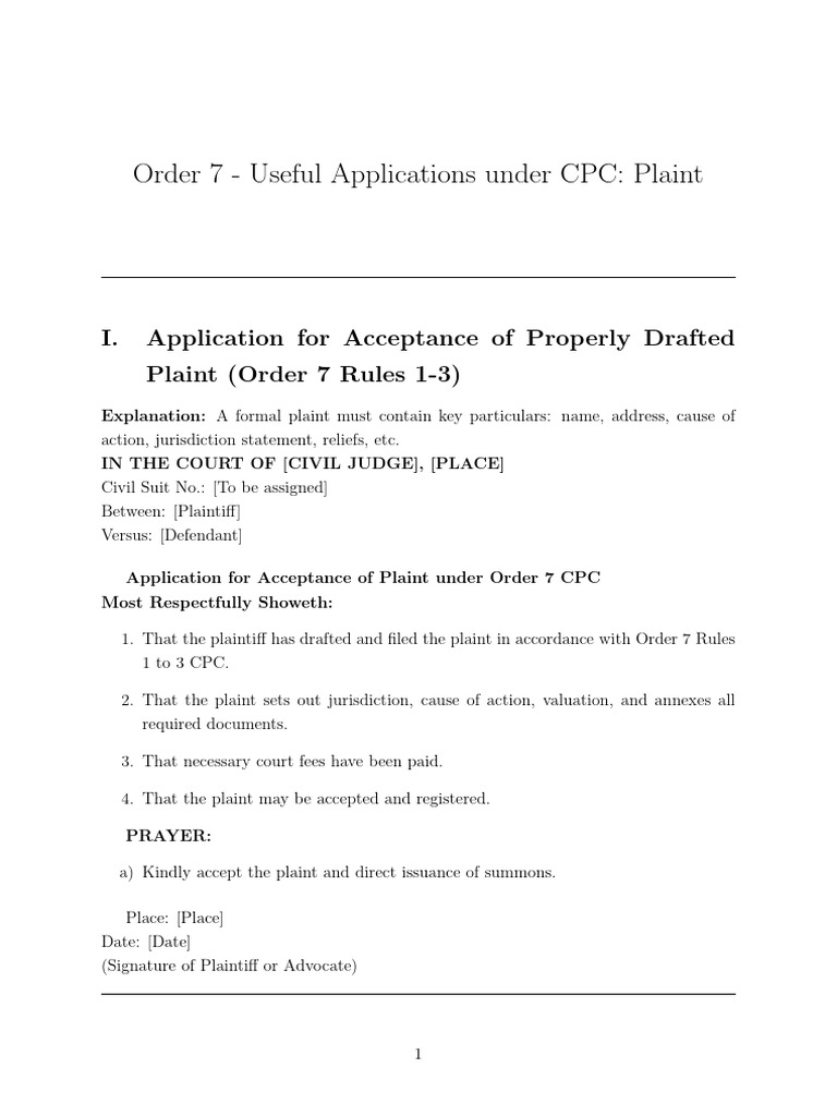 Applications Under Order 7 CPC | PDF | Lawsuit | Justice