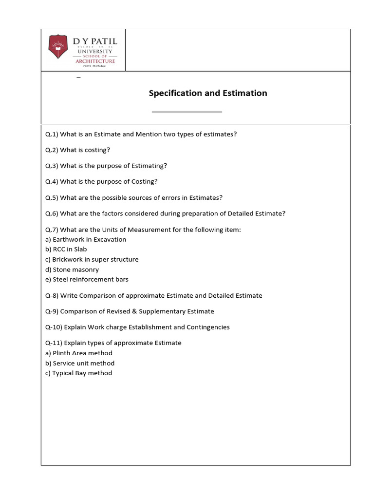 Sem-7 Assignment No.1 Specification and Estimation 15-07-2025 | PDF