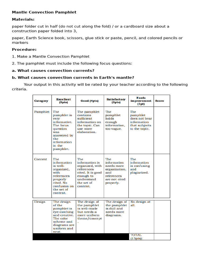Grade 10 Mantle Convection Pamphlet | PDF