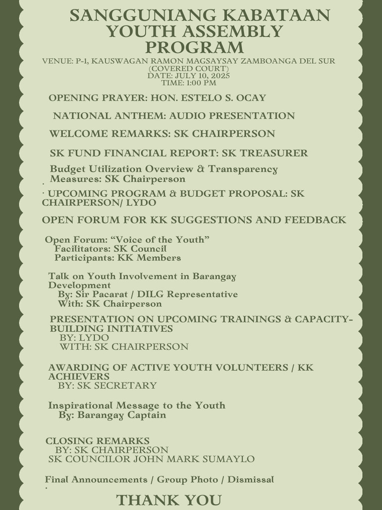 Youth Assembly Program - July 2025 | PDF