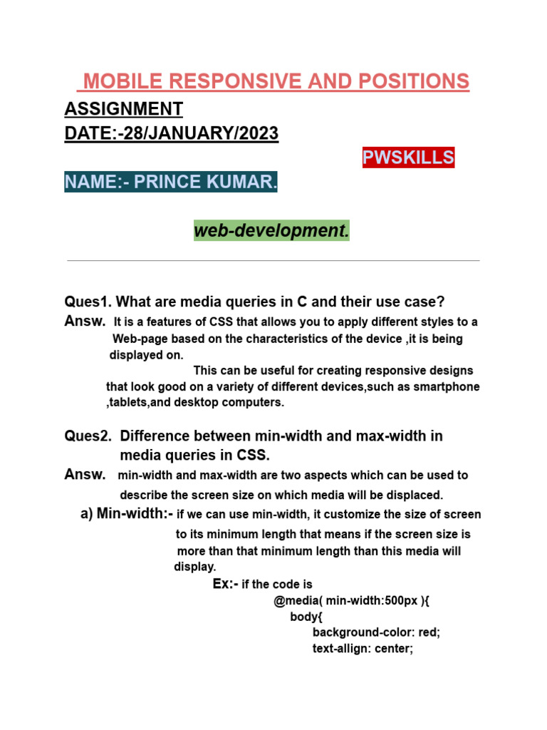 Assignment13 Mobile Responsive and Postions | PDF | Responsive Web ...