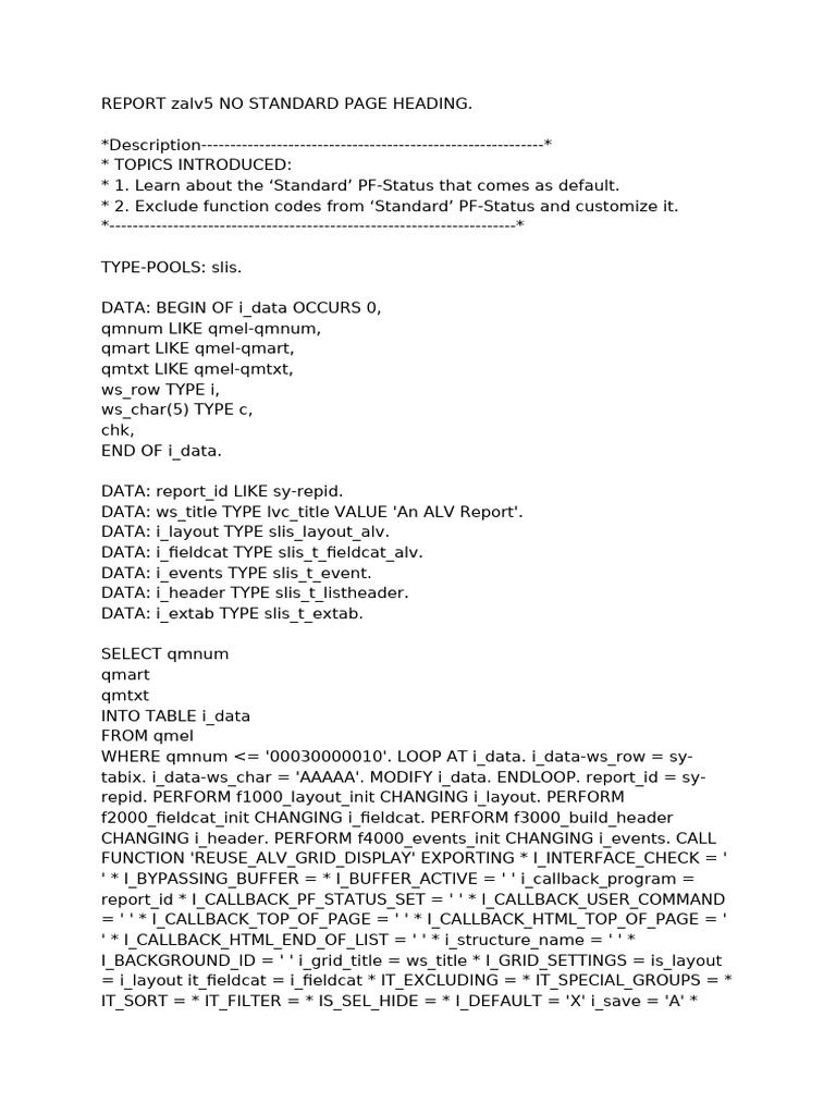 Customizing ALV Report PF-Status | PDF | Computer Programming | Computing