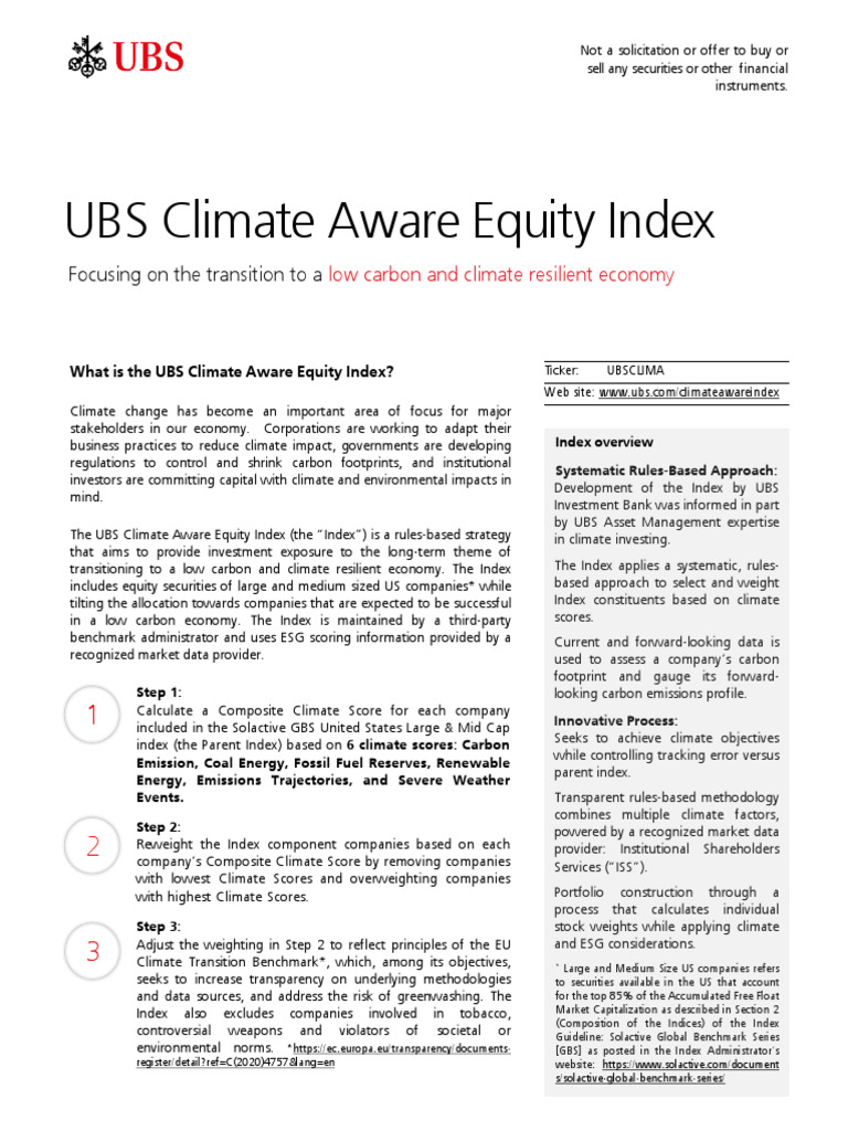 UBS Climate Aware Equity Index Overview | PDF | Stock Market Index | Coal